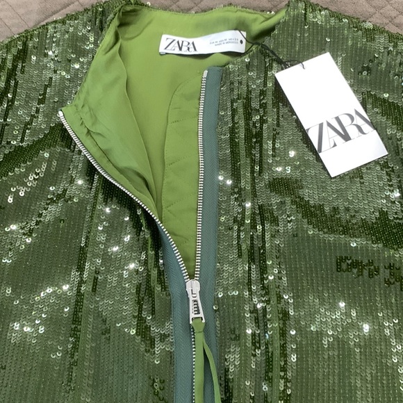 Zara NWT Emerald Green Sequin Bomber Jacket Size M - Picture 10 of 17